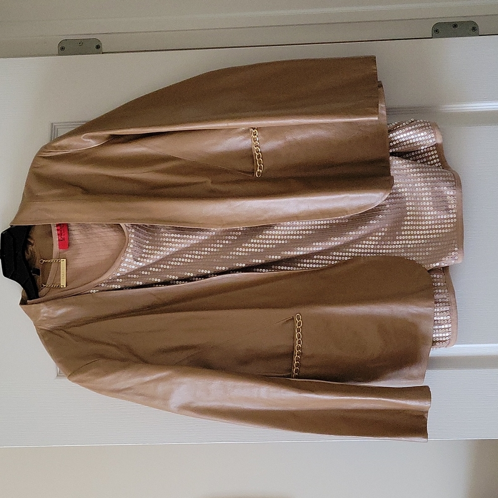 LEATHER TAN JACKET W/SEQUIN TOP